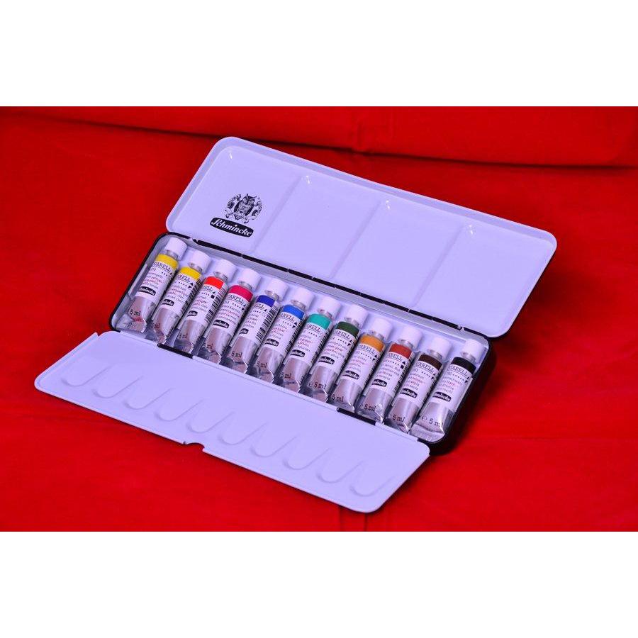Schmincke cassetta metallo acquerelli sopraffini Horadam 12 tubi ml.5