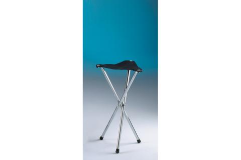 Seggiolino portatile in acciaio cromato con sedile in cuoio
